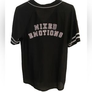 Retro Mixed Emotions Button Down Black Baseball Jersey Pizza Ghost Women’s S
